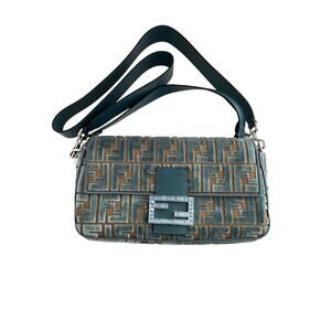 Fendi baguette new style FF velvet silver hardware shoulder bag